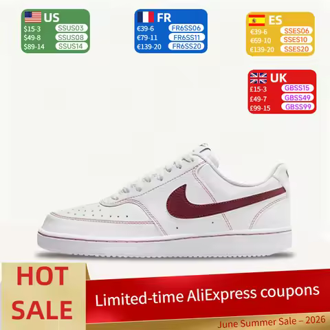 Nike Court Vision Low Women's White-Red Retro Fashion Trendy Casual Non-Slip Low-Top Sneakers IO9552