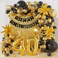 40th Birthday Decorations for Women Men, Happy 40th Birthday Banner, Balloons Arch Kit, Black and Go