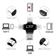 4 in 1 Card Reader Multifunction Lightning+Micro+Type-C USB TF OTG Card Reader