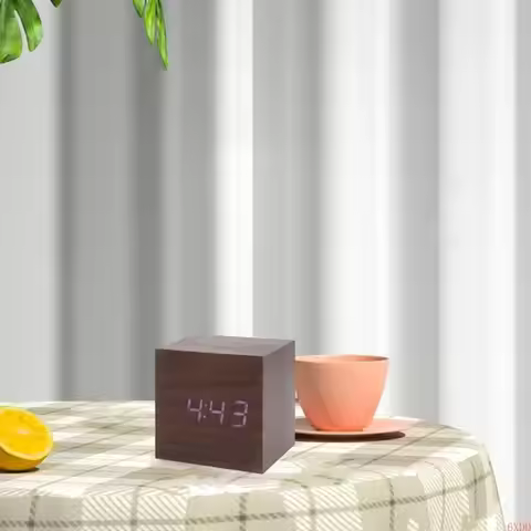 6XDD Cube Voice Control Alarm Clock Bedside Table Square Clock Multipurpose