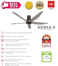 [KDK] 60" Remote Control Ceiling FAN (5 Blade) (Dark Grey) (K15Z5-QEY) (9 Speed) - Suitable for Low Ceiling (Short Pipe 245mm)