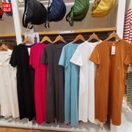 Uniqlo Womens 2024 Summer Edition Silk Cotton A-e Short sleeved Dress with Pocket Y458115 Korean ver