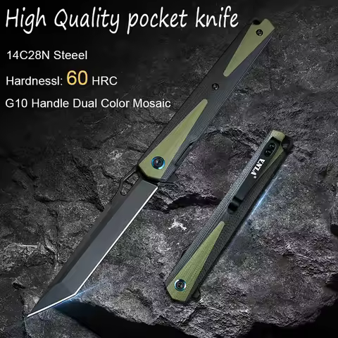 Sandvik 14C28N Steel Blade Pocket Knife, Portable For Camping hunting knife, EDC tool knife Tactical