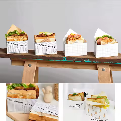 50Pcs Kraft Paper Sandwich Burger Packaging Box Toast Holding Bread Oilpaper Paper Tray Package Past