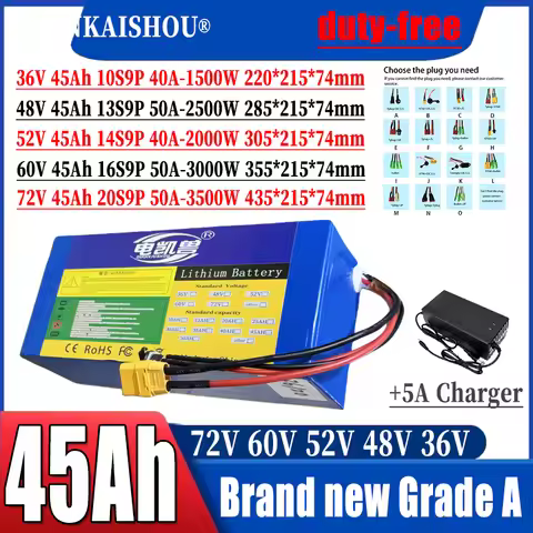 21700 battery pack 36V 48V 52V 60V 72V 45Ah Lithium battery 1500W-3500W High Power BMS Applicable to