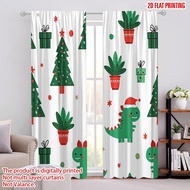 2pcs 2D flat printing Party Curtains Christmas Tree Dinosaur (2) Digital Printed Polyester Drapes Pa