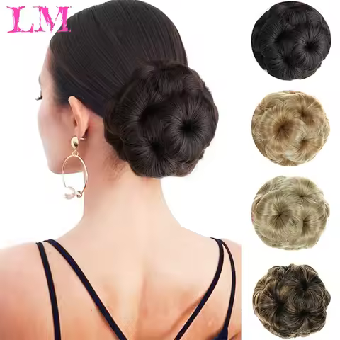 LM Synthetic High Temperature Fiber Chignon Nine Flowers Hair Women Curly Chignon Hair Bun Donut Cli