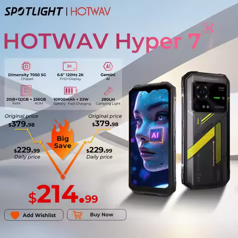 HOTWAV Hyper 7 Rugged Phone 5G 10800mAh 33W Smartphone 6.6'' FHD+ 2K Display 8GB 256GB Cellphone 280