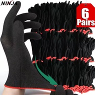 6/3Pairs Thickened Nylon Work Gloves - Wear Resistant Dirt Resistant Black Man Gloves - Breathable C