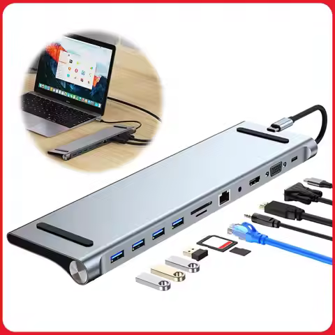 11 in 1 USB C Hub Triple Display with 4K HDMI-Compatible VGA Ethernet Type C Hub for MacBook Pro/Air