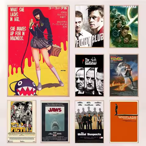 Classic Movie Collection Poster Kill Bill Jaws Fight Club The Usual Suspects Canvas Painting Wall Ar