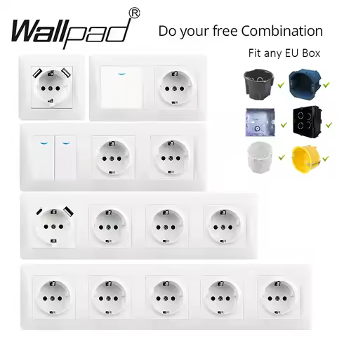 DIY EU White Fireproof Plastic Panel 86mm 156mm 1-5 Frame EU Electrical Socket USB Type C and Switch