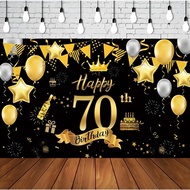 5x3ft Happy 70th Birthday Photography Background Banner Party Decoration Black Gold Happy Birthday P