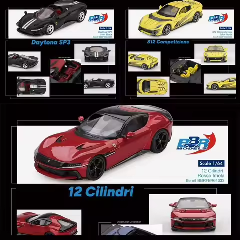 [PreSale] BBR 1:64 Daytona SP3 Matte Black 812 Competizione Tailor Made Yellow 12 Cilindri Rosso Imo
