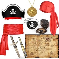9 PCS Pirate Accessories Set, Pirate Costume Accessories With Hat, Head Scarf, Sash, Belt, Eye Patch