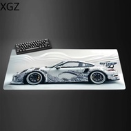 Large white sports car design gaming mouse pad 90×40 non-slip rubber base suitable for gamers and of