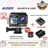 AUSEK Action Camera 4K 60FPS EIS Video with Filter Lens 24MP Zoom 1080P Webcam Vlog WiFi Sports Cam 