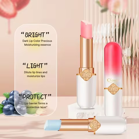 O'CHEAL Color Changing Lipstick Fruit Flavored Lip Balm Moisturizing Waterproof Long-Lasting Tempera
