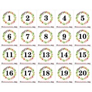 FANCY FLOWER NUMBER 1 TO 20 VINYL STICKER WITH MATTE LAMINATED 100MM DIAMETER