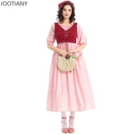 Halloween Vintage Pink Women Costume Renaissance Victorian Medieval Dress European Country Maid Cosp