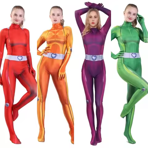 Halloween Women Adults Totally Spies Cosplay Costume Zentai Clover Ewing Samantha Simpson Alexandra 