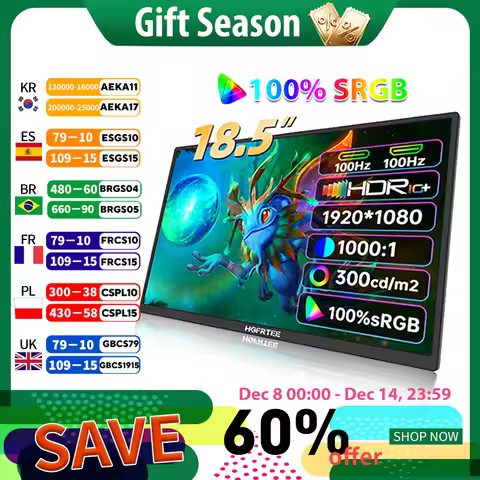 HGFRTEE 18.5inch Portable Monitor ADS-IPS 100Hz RGB100% Extended Display Laptop Second Screen With V