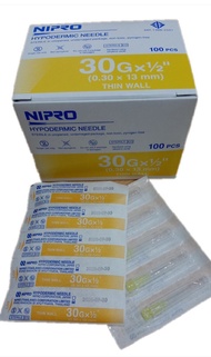 เข็มพลาสติก Needle Nipro เบอร์ 30X1/2 บรรจุ 100 ชิ้น/กล่อง