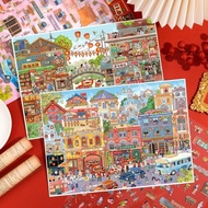 3 Pcs [New Year Series] Landscape Stickers 3D Waterproof Material Super Large New Year Market New Ye