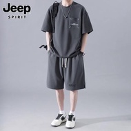 Jeep吉普夏季運動套裝男士短袖t恤潮流搭配休閑短褲痞帥兩件套男