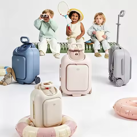 Children's Travel Suitcase with Cool Glowing Wheels 4-in-1 Carry-On luggage Boys and Girls’ Can Sit