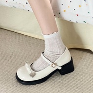 Mary Jane Shoes Year High Heel Shoes French Mary Jane Shoes Round Toe British Small Leather Shoes