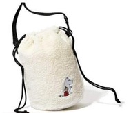 日本雜誌 附錄－MOOMIN 嚕嚕米 亞美 米白色絨毛 束口水桶包 手提包 $200