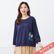 Betty's Betty's (41) Owl Print Three-Quarter Sleeve T-shirt (Dark Blue)