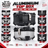 SMRT Aluminium Top Box 28L 36L 45L 55L Box Belakang Motorcycle Box Topbox Motor Universal Plate