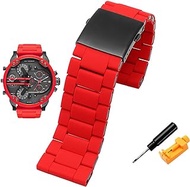 GANYUU Watch Strap For Diesel DZ7370 DZ7395 DZ 7430 DZ7396 Men's Large Dial Silica Gel Fine Steel Watch Band 28mm (Color : White Black, Size : 28mm)