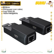 SUHU 60m HDMI Extender Projector No Loss Over Cat5e/Cat6 Converter