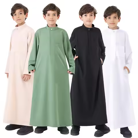 Boys Kids Islamic Muslim Juba Kaftan Robe Arabian Dubai Qatar Boy Long Sleeve Shirt Abaya Robe Dress