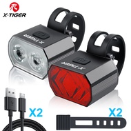 X-TIGER Rechargeable Bicycle Lights Sets Super Bright IPX6 Waterproof Bike Lights for Night Riding Bike Headlight and Tail Light