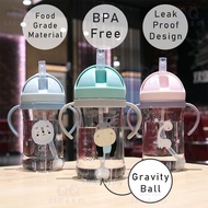 2021 New Design Baby Drinking Bottle Child Learn Water Milk Cup with Gravity Ball Straw Handle Bottl