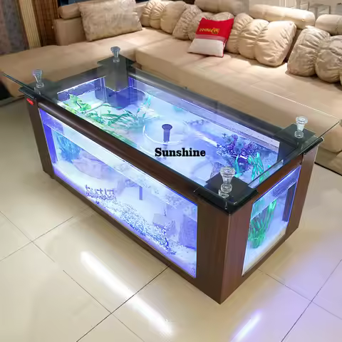 Special Design Curved Glass Coffee Table Fish Tank Important Desk Fish Tank