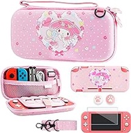 GLDRAM Carrying Case Bundle for Nintendo Switch Lite Case Cute, Pink Travel Case Kit with Soft TPU Cover, Glass Screen Protector, Thumb Grip Caps, Shoulder Strap for Girls, Full Protection(for Melody)