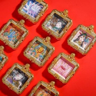 Tibetan Style Hand-Painted Gold Thangka Pendant Brass Diamond Amulet Necklace Manjusri Samantabhadra