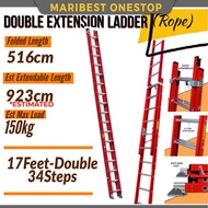 9.2M 30Feet 34Steps Double Extension Fiberglass Telescopic Ladder Roped Operated Multi Purpose Folda