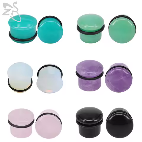 ZS 2pcs/lot Natural Color Stone Ear Plugs and Tunnels for Women Men Stone Ear Gauges Tunnels Plugs F