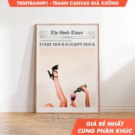 Tranh treo tường Newspaper Every Hour Is Happy Hour Wall Art Retro Newspaper Poster Preppy Dorm Room