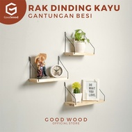 GANTUNGAN KAYU Goodwood Wall Shelf Wooden Shelf Organizer Book Hanger Iron Multipurpose Storage - RA