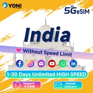 India eSIM 1-30 Days Unlimited 5G Data | Instant QR Email Delivery | JIO / Airtel | 印度上网无限流量卡 | Yoni