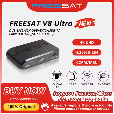 FREESAT V8 Ultra 4K UHD Satellite Receiver DVB-S2X/S2/S/T2/T/C H.265 2.4G Wifi 1000M LAN CA Card Slo