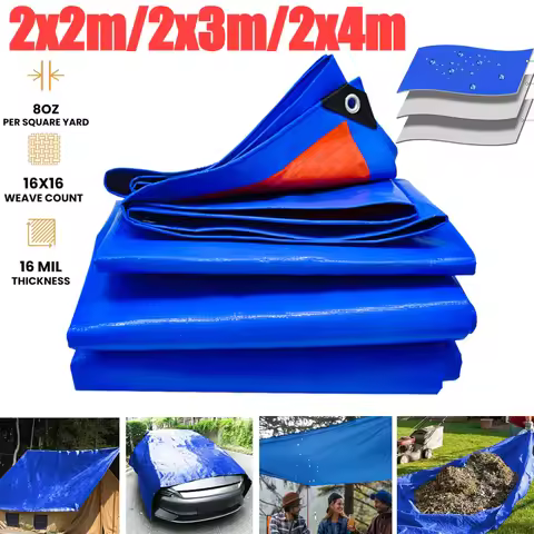 Large Tarpaulin Waterproof Heavy Duty 2mx2m/3m Tarp Rain Cover Reinforced Multipurpose Outdoor Garde