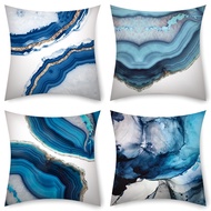 [READY STOCK][Single Side] 1 Piece Linen Pillow Case Blue Agate Marble Pattern Sofa Cushion Cover Decorative Pillow Covers 40x40/45x45/50x50/60x60/70x70cm Home Decor